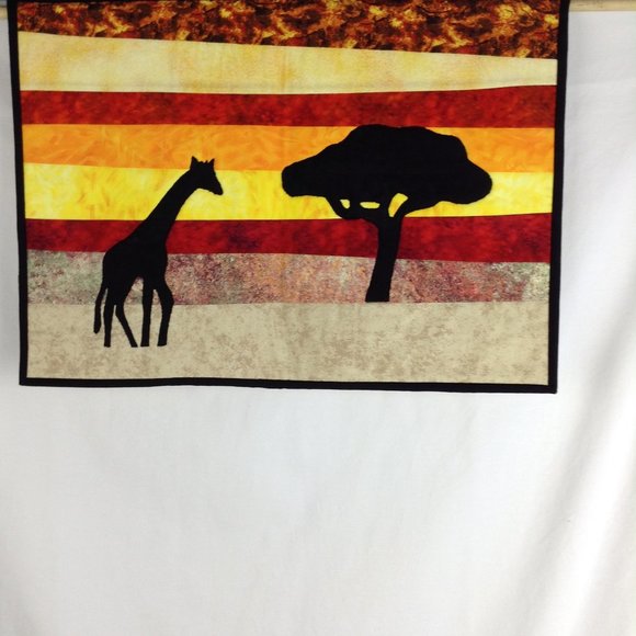 Handmade Quilted Wall Hanging African Serengeti Giraffe & Tree Wall Art - Picture 1 of 14